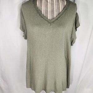 BUFFALO David Bitton Olive Green Gauze Cap Sleeve Top Size Large